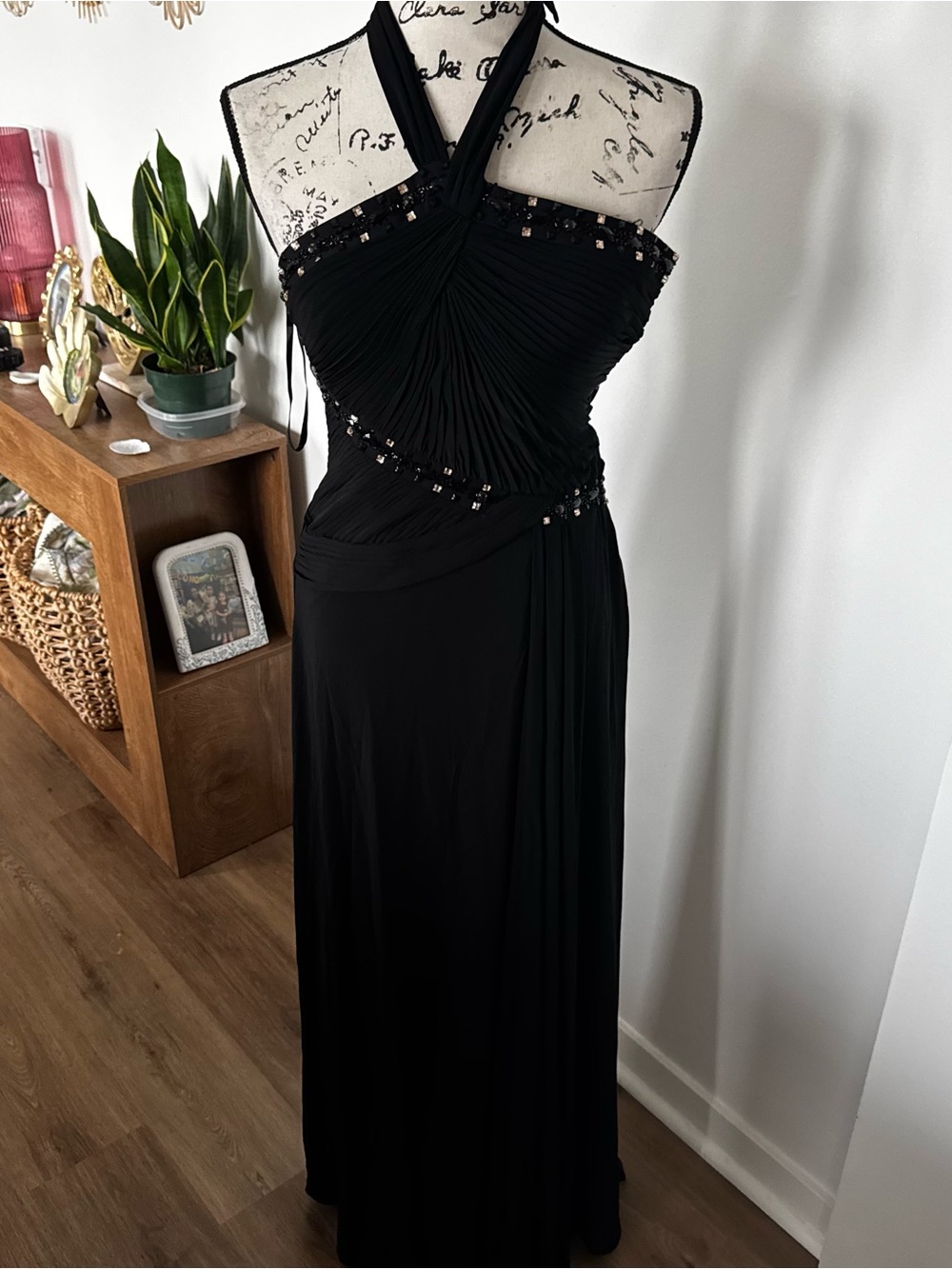BCBGMaxAzria Black Halter Beaded Evening Gown